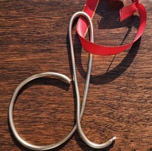 Champagne Gold Initial Holiday Ornament with Red Ribbon